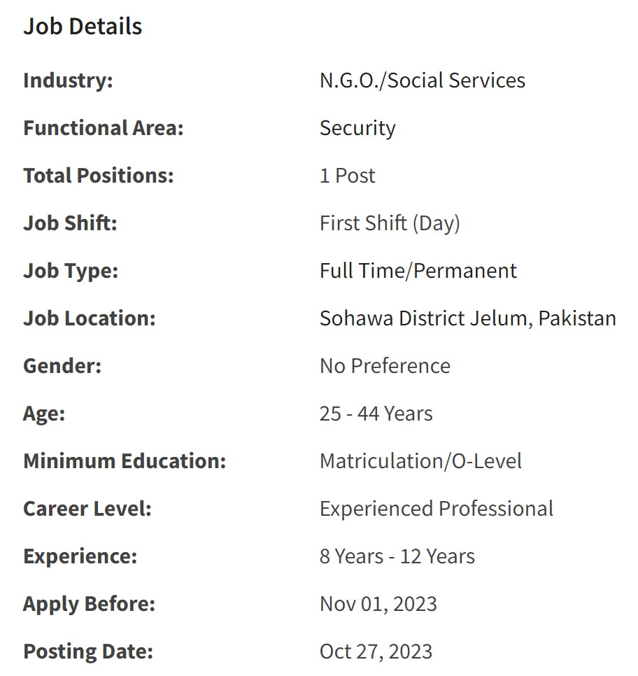 INGO need Security Guard Jobs 2023