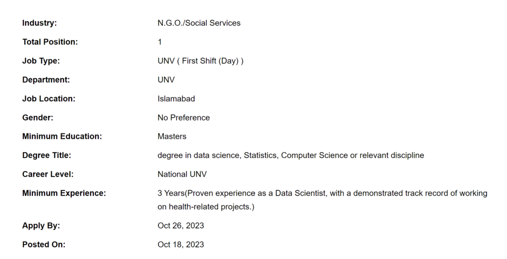 Data Scientist Jobs at United Nations Pakistan 2023