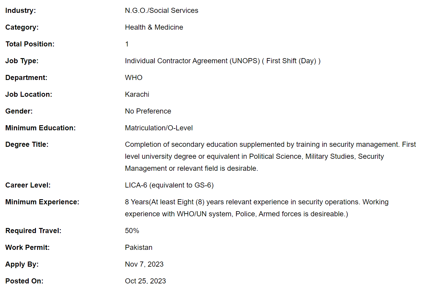 UN-WHO need Local Security Assistant Jobs 2023