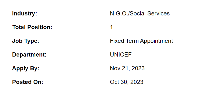 UNICEF need Chief Supply & Logistics Jobs 2023