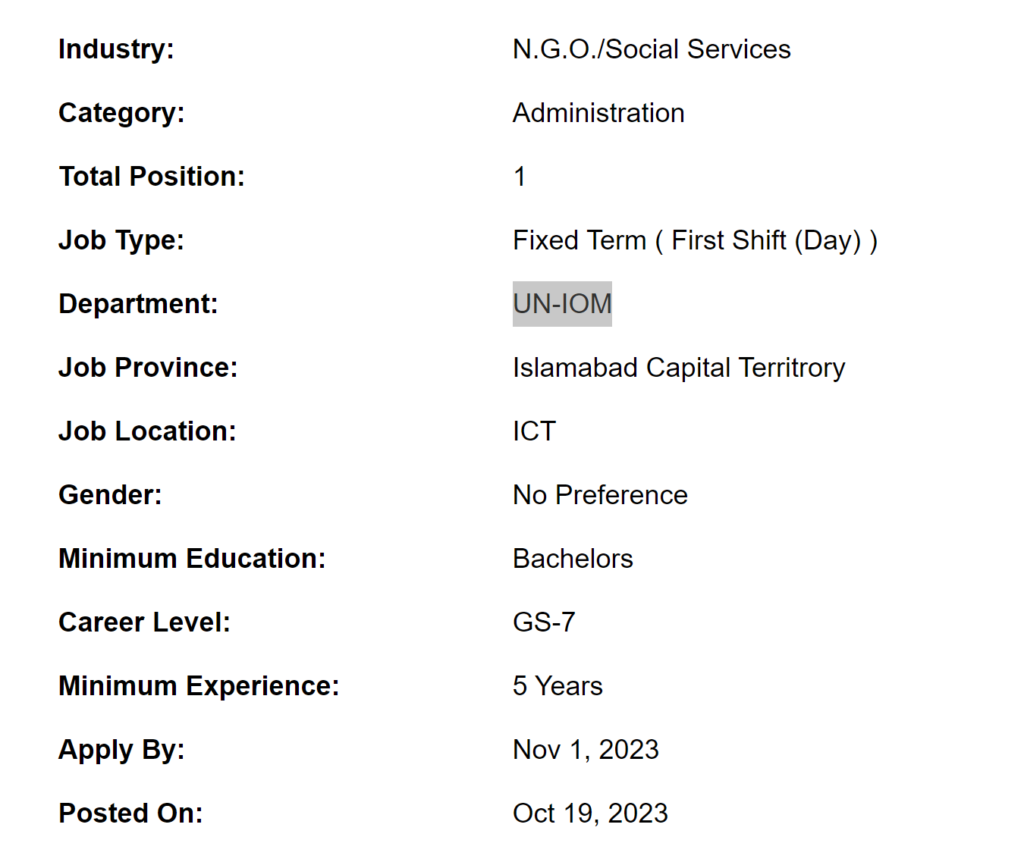 UN-IOM need Senior Programme Assistant jobs 2023