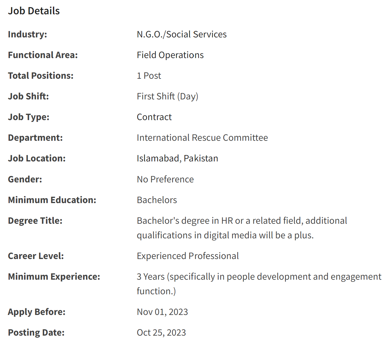 INGO  need Assistant Officer HR  Jobs 2023