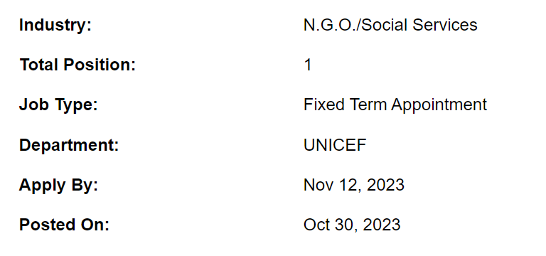 UNICEF required Procurement Services Manager Jobs 2023