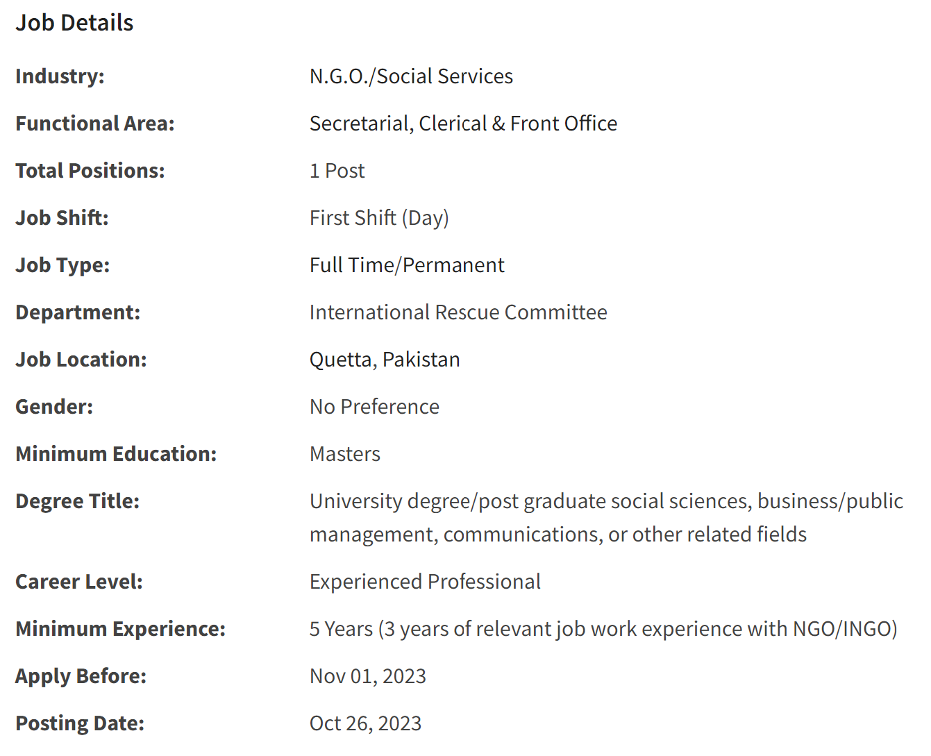 INGO need Senior Security and Access Officer Jobs 2023