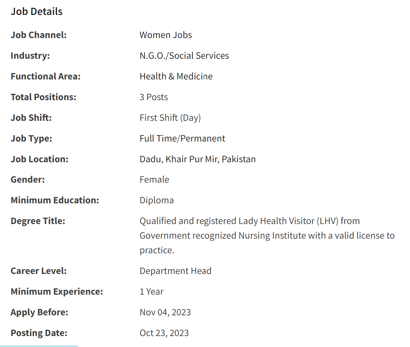 INGO Lady Health Visitor Jobs 2023