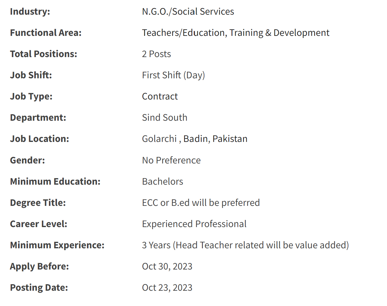 INGO need Teachers Jobs 2023