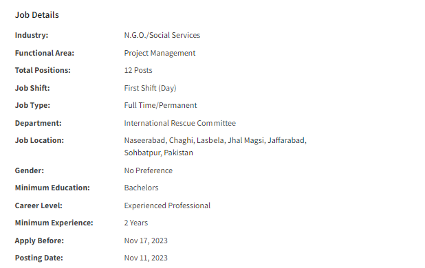 IRC International Jobs for Multiple Cities 2023