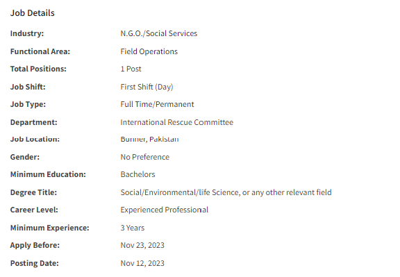 IRC International need Field Officer Jobs 2023