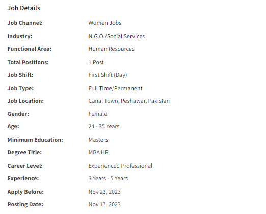 Khwendo Kor NGO Jobs for Peshawar 2023