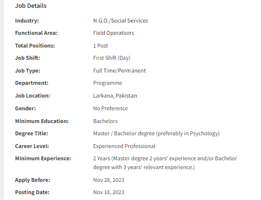 Islamic Relief International NGO need Psycho Social Support Officer Jobs 2023