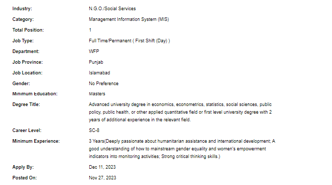 UN-WFP required Programme Policy Officer Jobs 2023