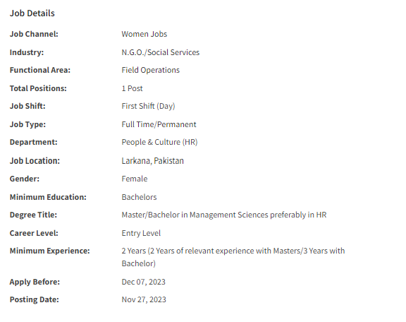 Islamic Relief International INGO need Assistant People & Culture Officer Jobs 2023