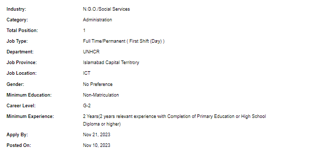 UNHCR need Driver Jobs 2023