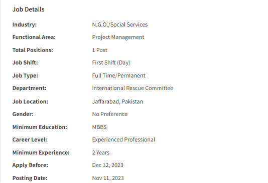 Senior Reproductive Health Officer need by IRC International Jobs 2023