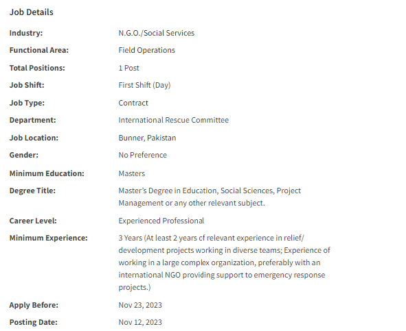 Senior Program Officer required by IRC International Jobs 2023