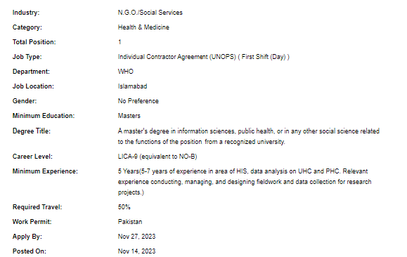 UN-WHO need Technical Officer Jobs 2023