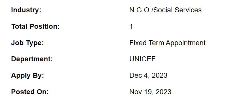 UNICEF need Planning and Monitoring Specialist Jobs 2023