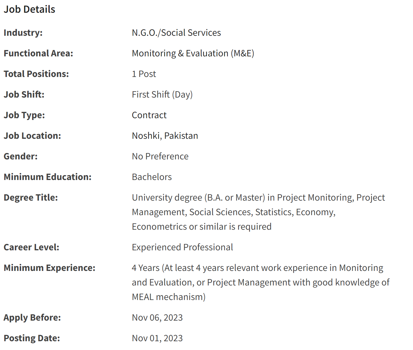 INGO need MEAL Assistant Jobs 2023