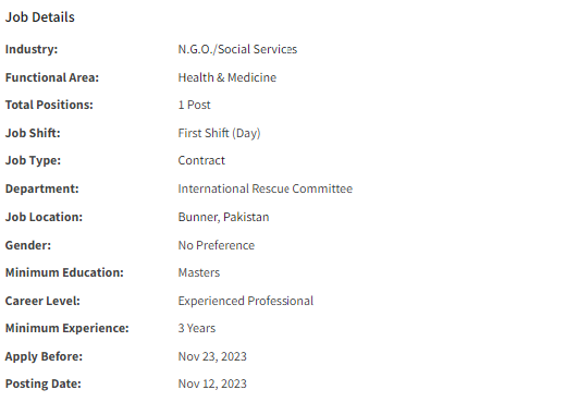 Health Officer need by IRC International Jobs 2023