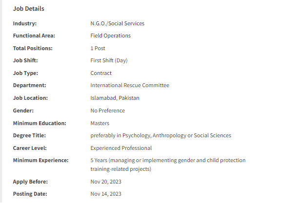 IRC International need Training Manager Jobs 2023
