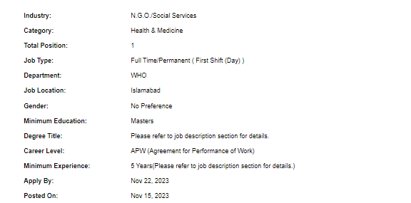 UN-WHO need APW Jobs 2023