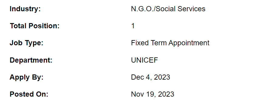 UNICEF required Research & Evaluation Specialist Jobs 2023