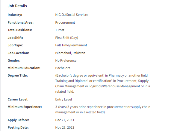Nai Zindagi NGO need Procurement / Supply Chain Assistant Jobs 2023