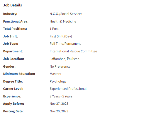 IRC International need Psychologist Jobs 2023
