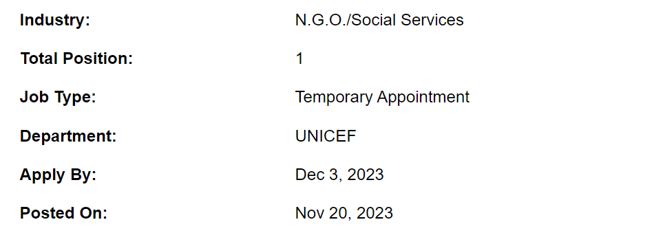 UNICEF need Communication Specialist Jobs 2023