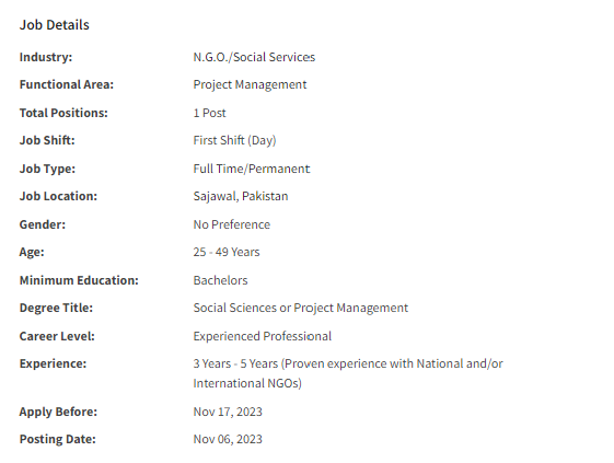 INGO required Project Officer Jobs 2023