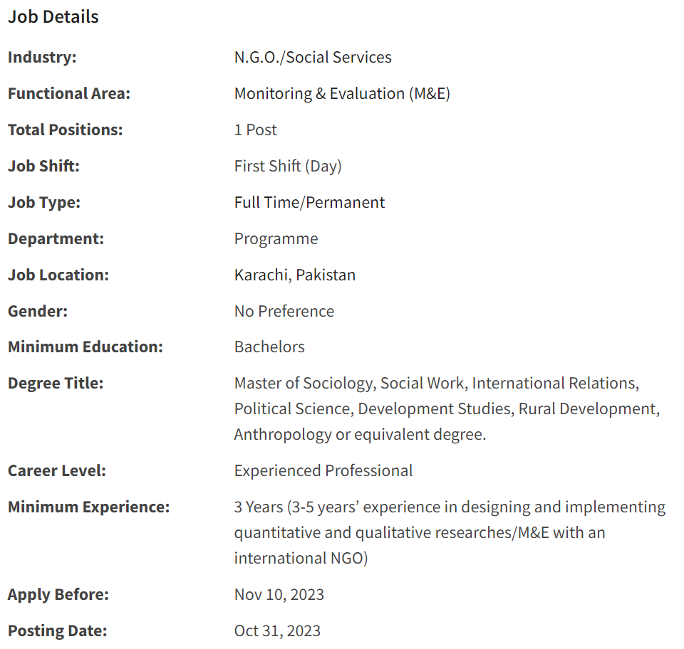 INGO Islamic Relief need MEAL Officer Jobs 2023