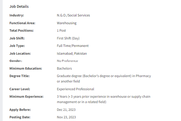 Nai Zindagi NGO need Warehouse Assistant Jobs 2023