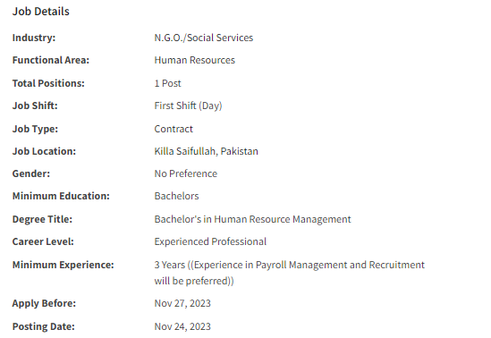 HR Officer required by INGO SIF International Jobs 2023