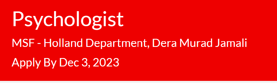 MSF International INGO is looking for Psychologist Jobs 2023