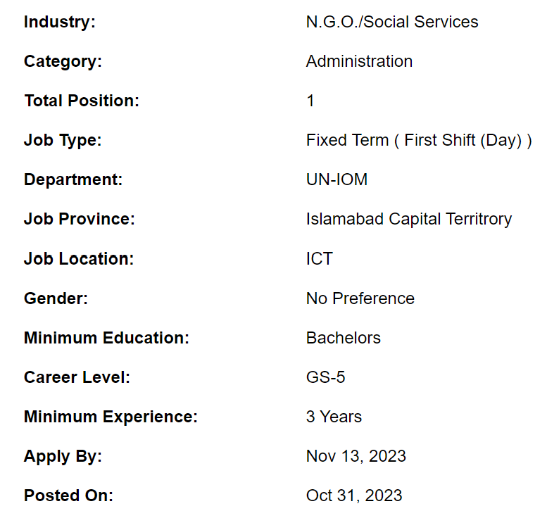 UN-IOM required IT/Database Assistant Jobs 2023