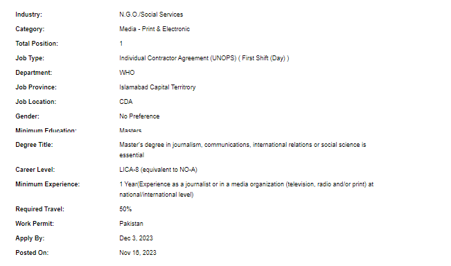 UN-WHO need Communications Associate Jobs 2023