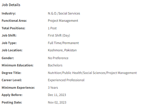 INGO required District Nutrition Manager 2023