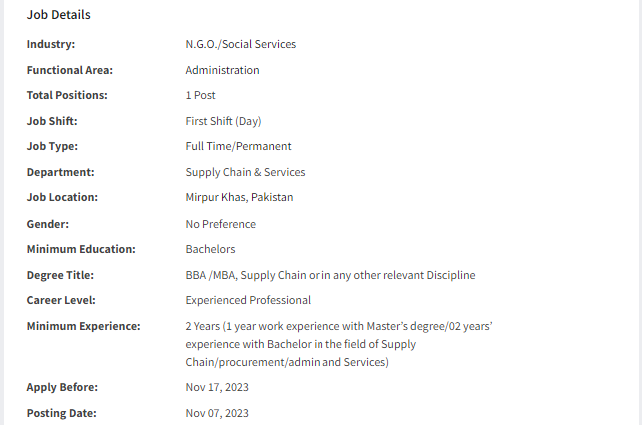 Islamic Relief INGO need Assistant Supply Chain & Services Officer Jobs 2023