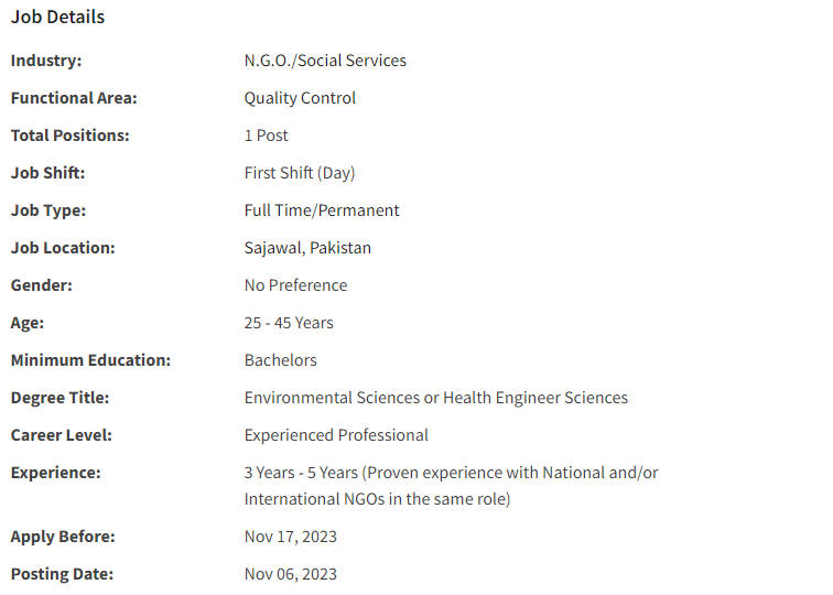 INGO need Water Quality Analyst Jobs 2023