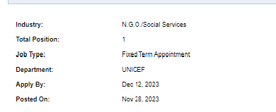 UNICEF need by Programme Specialist Jobs 2023