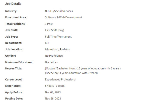 Islamic Relief International INGO need by Senior Salesforce Developer Jobs 2023