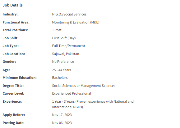 INGO required M&E Assistant Jobs 2023