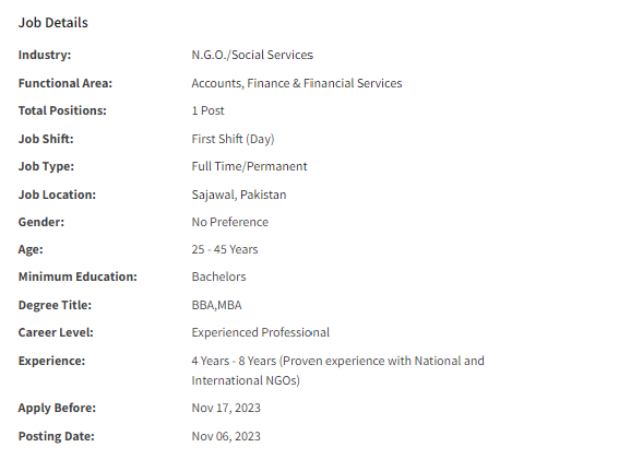 INGO need Finance Officer Jobs 2023