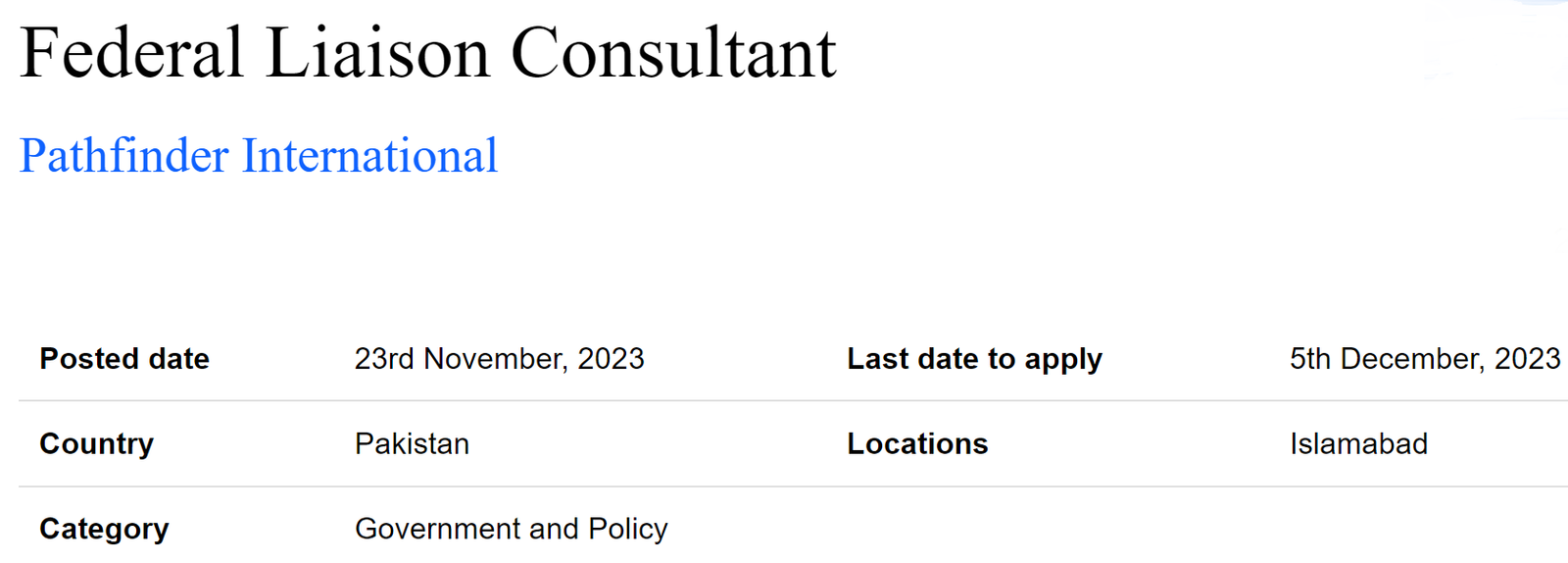 Federal Liaison Consultant need by Pathfinder International Jobs 2023