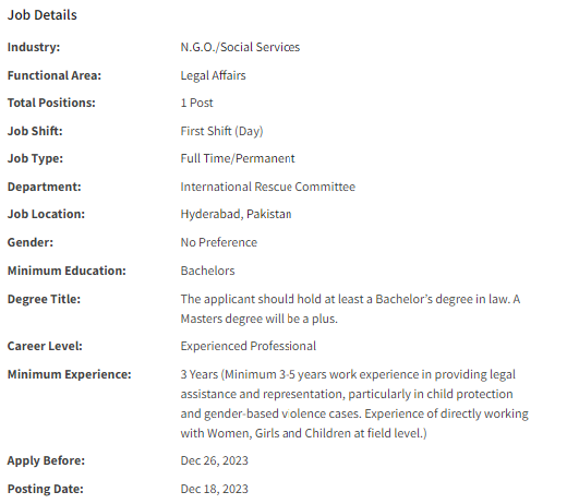 IRC International INGO need Legal Officer Jobs 2023