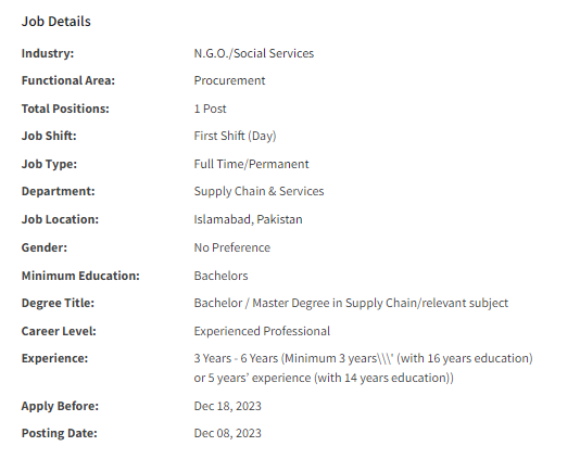 Islamic Relief International INGO need Procurement Officer Jobs 2023