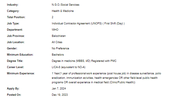 UN-WHO need Disease Surveillance Officer Jobs 2023