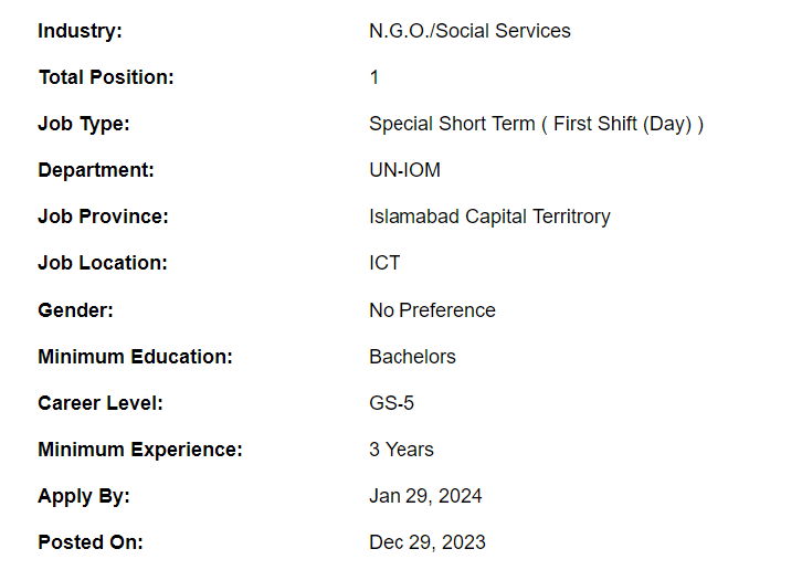UN-IOM need Project Operations Assistant Jobs 2024