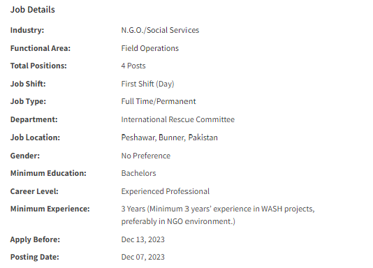 IRC International need Field Officer for multiple cities Jobs 2023