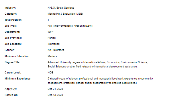 UN-WFP need Programme Policy Officer Jobs 2023